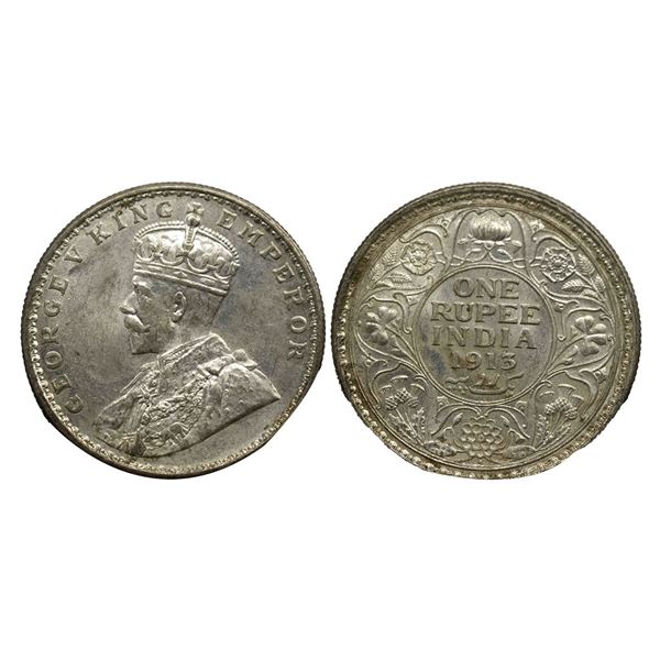 George V King, Silver Rupee, 1913, Bombay Mint,