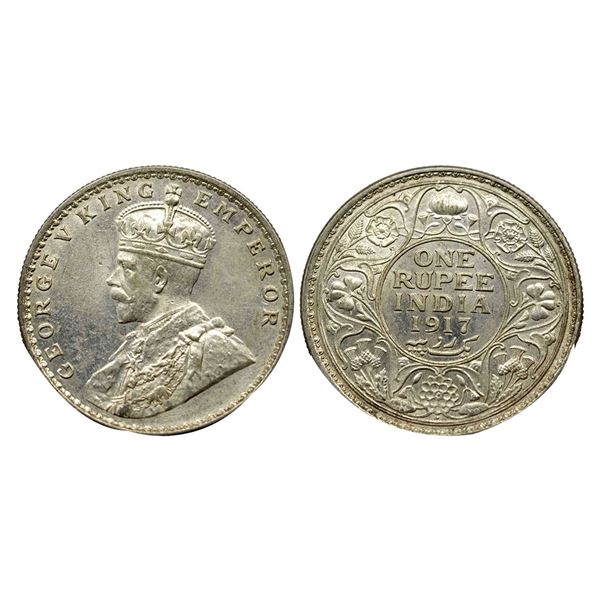 George V King, Silver Rupee, 1917, Bombay Mint,