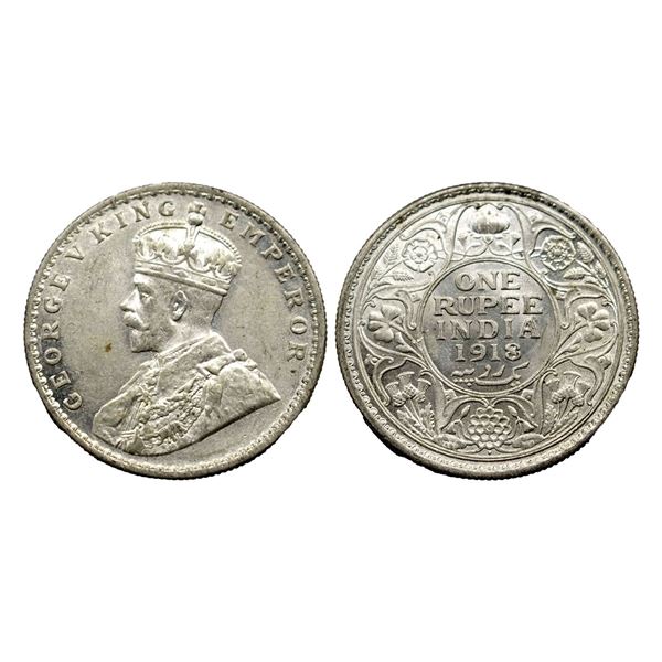 George V King, Silver Rupee, 1918, Bombay Mint,