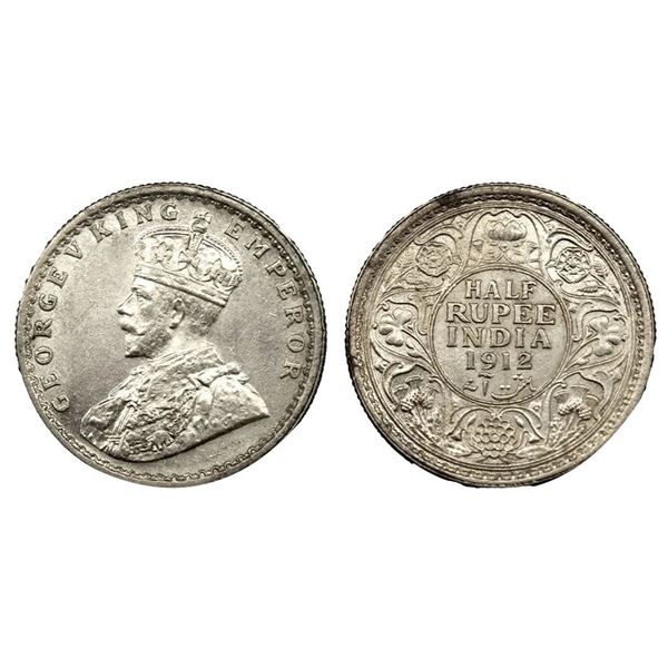 George V, Silver 1/2 Rupee, 1912, Calcutta Mint