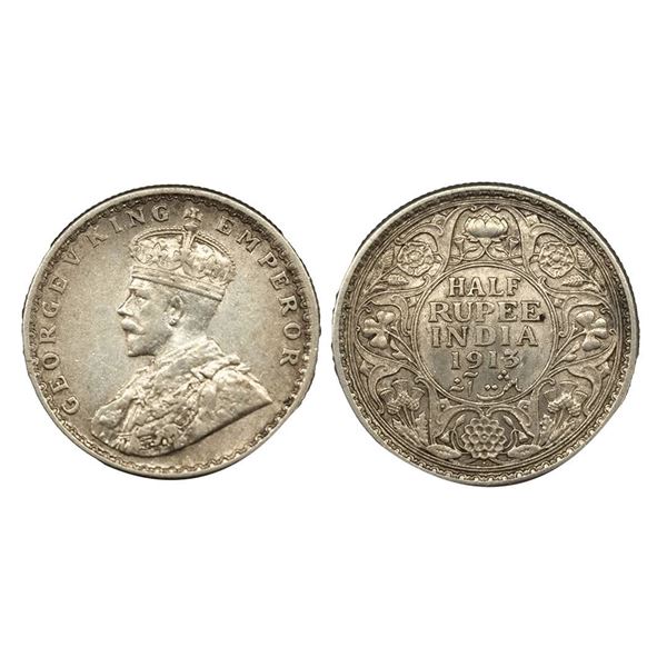 George V, Silver 1/2 Rupee, 1913, Bombay Mint.