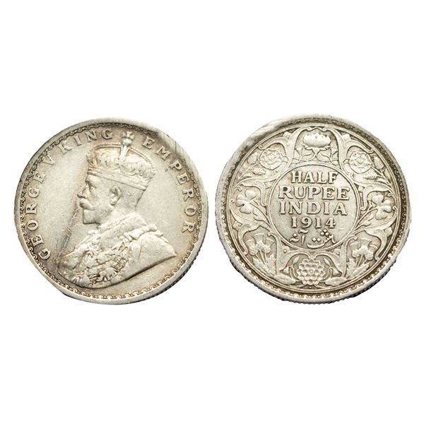 George V King, Silver 1/2, 1914, Bombay Mint,