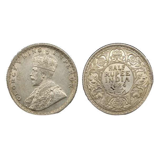 George V, Silver 1/2 Rupee, 1924, Calcutta Mint.