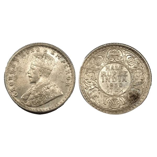 George V, Silver 1/2 Rupee, 1930, Calcutta Mint.