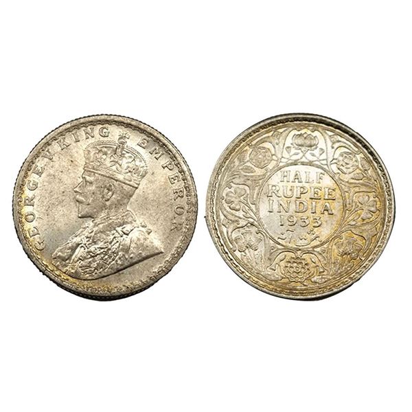 George V, Silver 1/2 Rupee, 1933, Calcutta Mint.