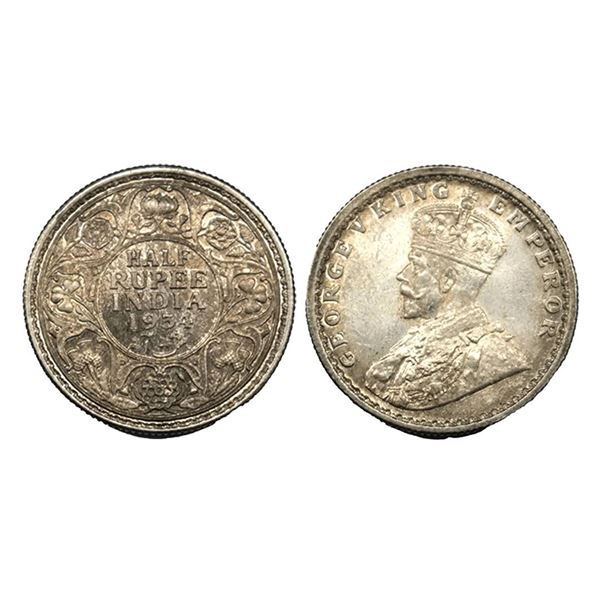 George V, Silver 1/2 Rupee, 1934, Calcutta Mint.