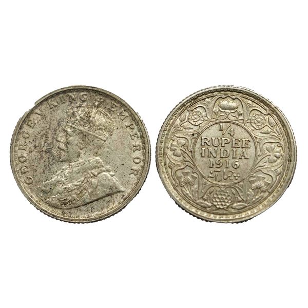 George V King, Silver 1/4 Rupee, 1916, Calcutta Mint,