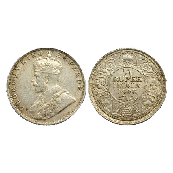 George V King, Silver 1/4 Rupee, 1928, Bombay Mint,