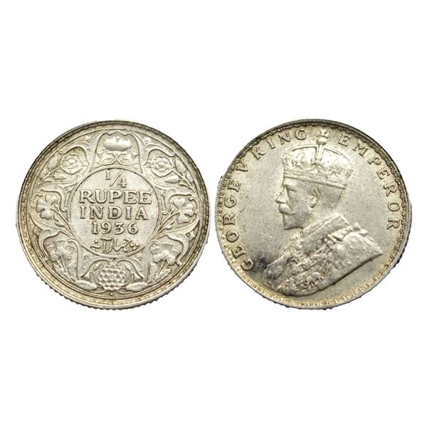 George V King, Silver 1/4 Rupee, 1936, Bombay Mint,