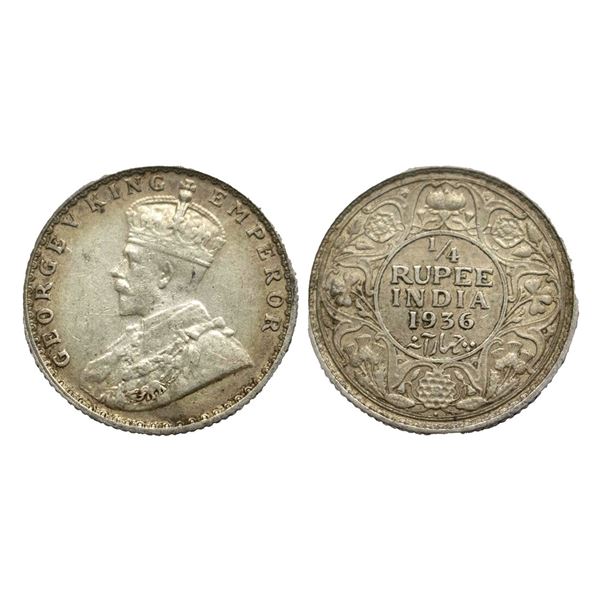 George V King, Silver 1/4 Rupee, 1936, Bombay Mint,
