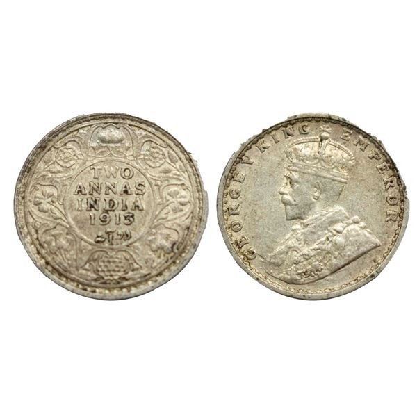 George V King, Silver Two Annas, 1913,