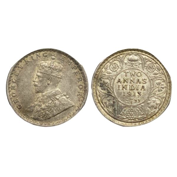 George V King, Silver Two Annas, 1913, Bombay Mint,