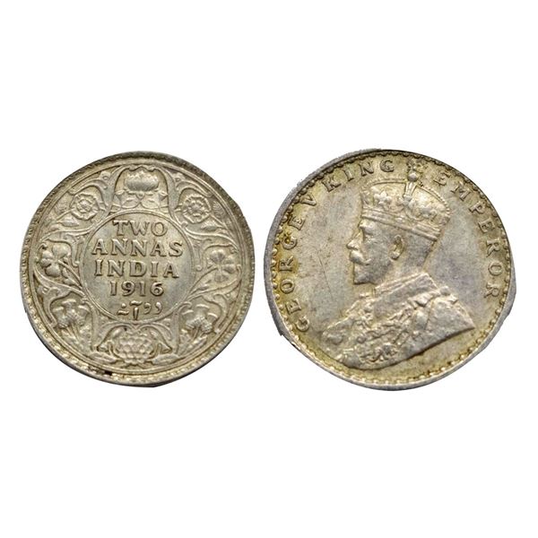 George V King, Silver Two Annas, 1916, Bombay Mint,