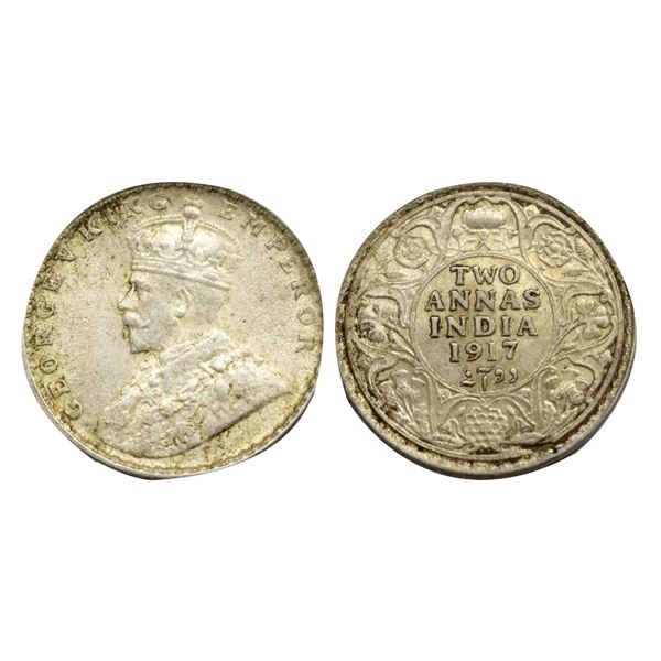 George V King, Silver Two Annas, 1917,