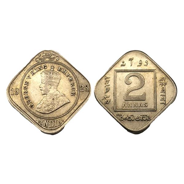 George V, Copper-Nickel 2 Annas, 1928, Calcutta Mint.