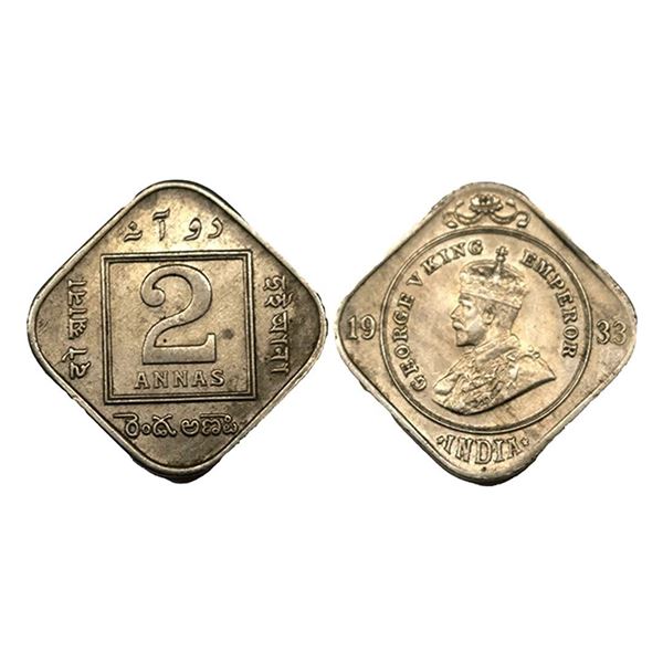 George V, Copper-Nickel 2 Annas, 1933, Calcutta Mint.