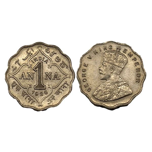 George V, Copper-Nickel, 1 Annas, 1929, Calcutta Mint.