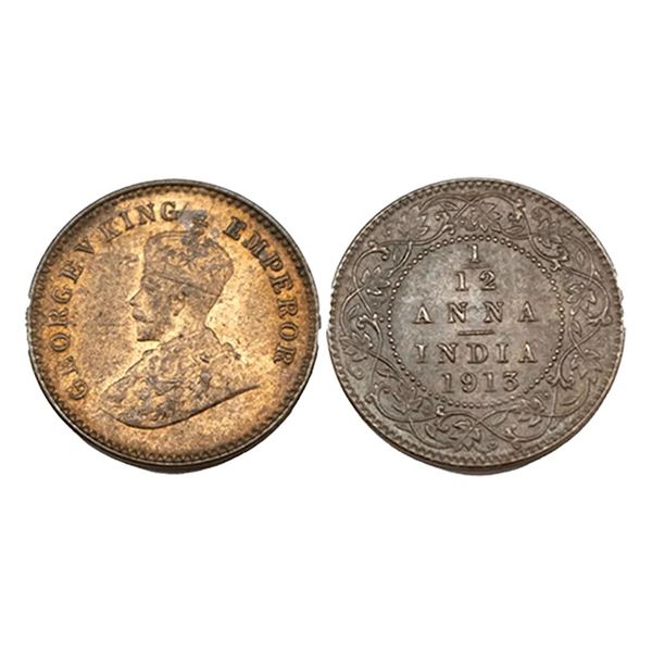 George V, Copper, 1/12 Annas, 1913, Calcutta Mint.