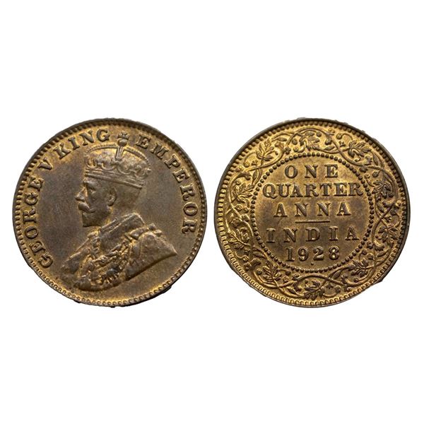 George V King, Bronze One Quarter Anna, 1928, Bombay Mint,