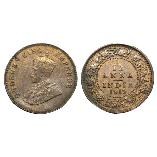George V King, Bronze 1/12 Anna, 1919, Calcutta Mint,