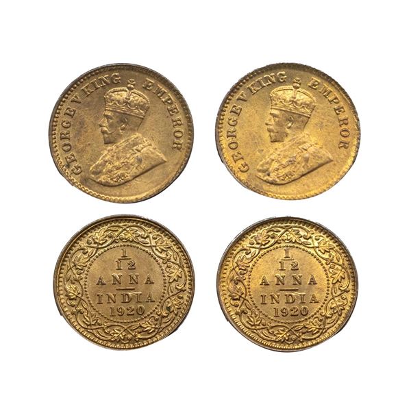 George V King, Bronze 1/12 Anna, (2 Pcs) 1920, Calcutta Mint,