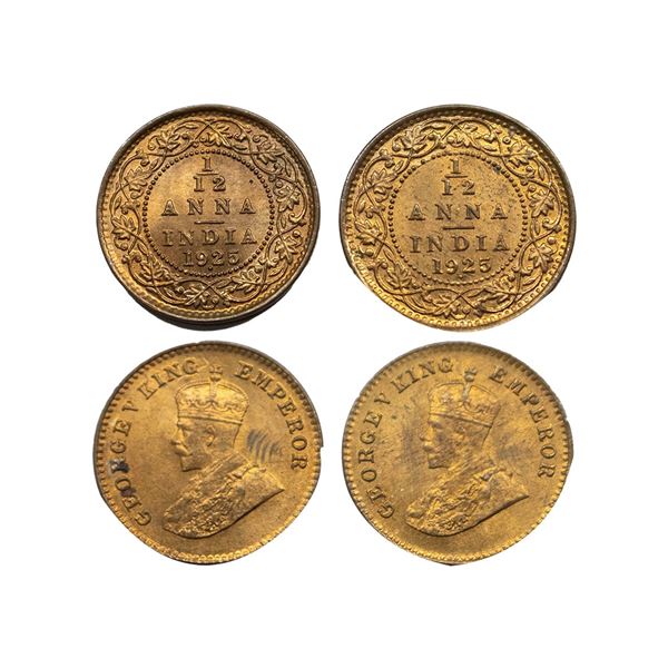 George V King, Bronze 1/12 Anna, (Set of 2 coins) 1925, Bombay Mint, one Coin with Curved top Stroke