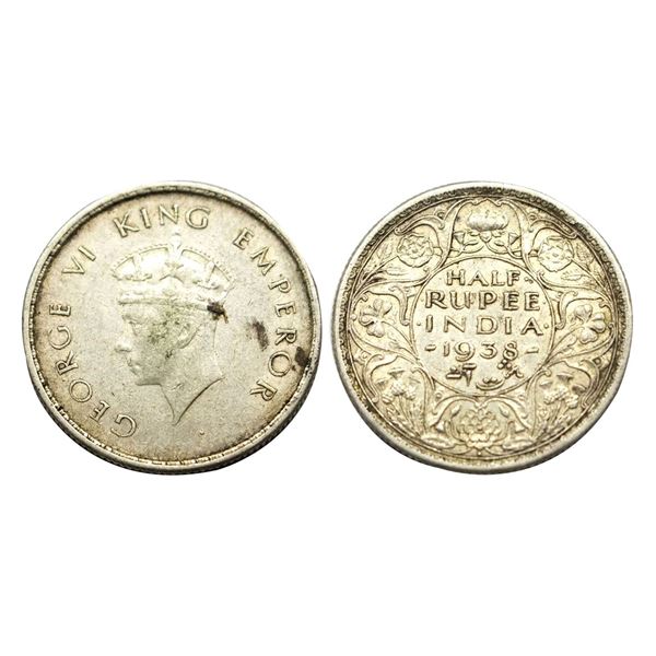 George VI King, Silver 1/2, 1938, Bombay Mint,