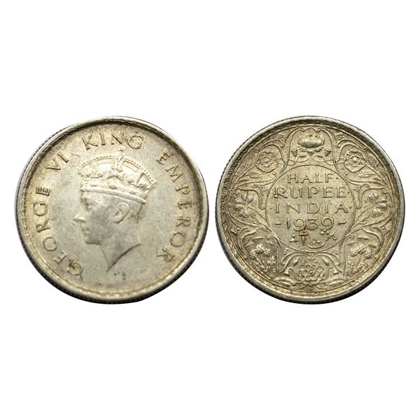 George VI King, Silver 1/2, 1939, Calcutta Mint,