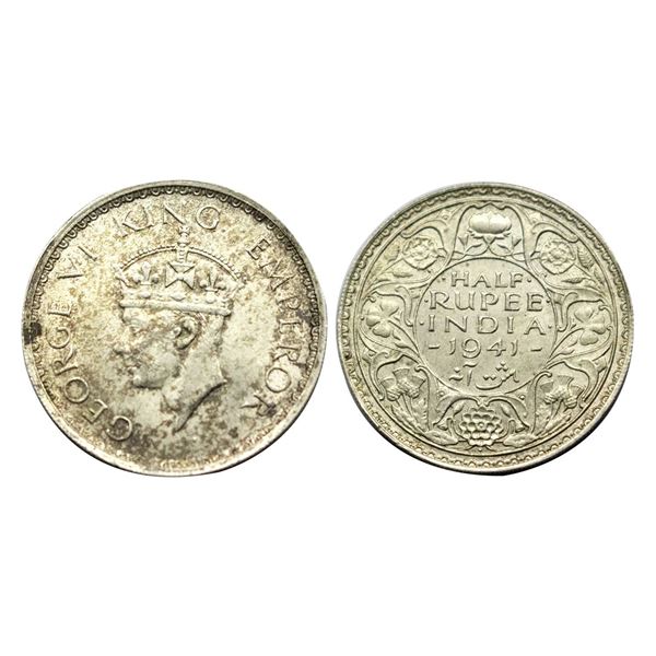 George VI King, Silver (52%) Half Rupee, 1941, Bombay Mint,