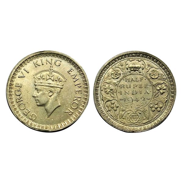 George VI King, Silver (52%) Half Rupee, 1942, Bombay Mint,