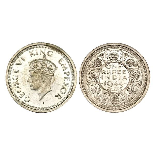 George VI, 1/2Rupee, 1 'o' Clock, 1944.