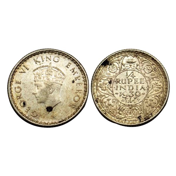 George VI King, Silver 1/4 Rupee, 1939, Calcutta Mint,