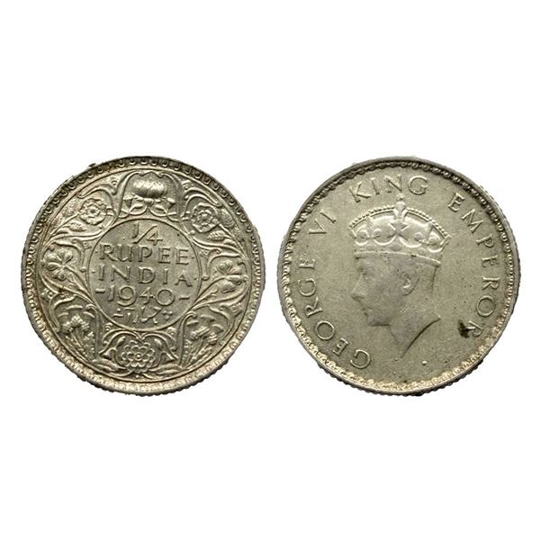 George VI King, Silver ¼ Rupee, 1944 Bombay Mint, 2.88g
