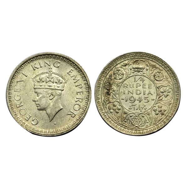 George VI King, Silver (52%) 1/4 Rupee, 1945, Bombay Mint,