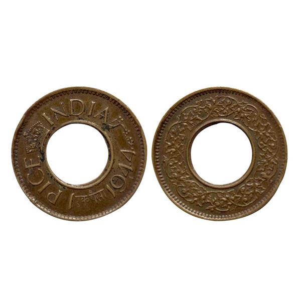 George VI King  , Bronze 1 Pice, Lahore Mint,  1944 I raised (without a bottom stroke of L), 1.96g