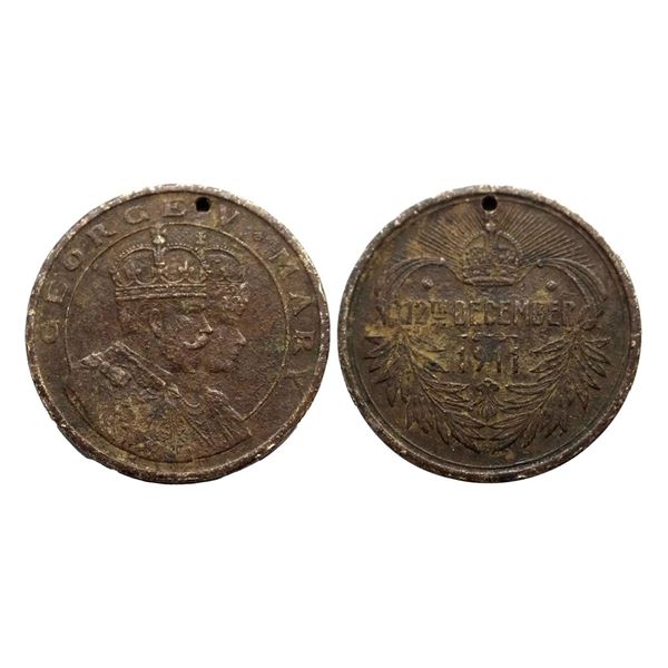 Coronation Medal, Copper, George V, 1911, conjoined busts of George V and Queen Mary on obv, rev: 12