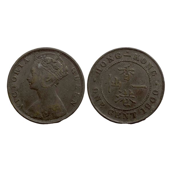 Copper 1 Cent, Issued by, Hong Kong, 1900, Obverse : Crowned bust of the Queen wearing ornamental bo