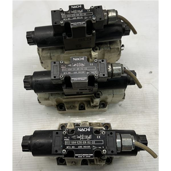 Lot of (3) Nachi Valves 2-##DSS-G04-E3X-ER-D2-22 & 1-#DSS-G04-C6-AR-D2-22