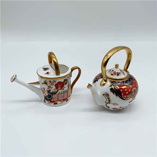2pc Royal Crown Derby Mini Teapot & Watering Can, Imari