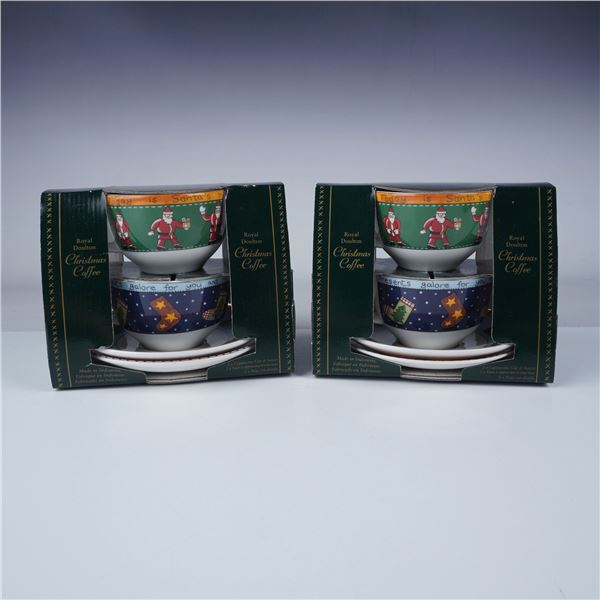 2 Sets Royal Doulton Christmas Coffee Cups & Saucers