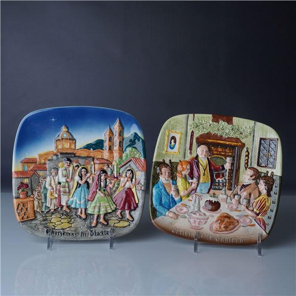 2pc Beswick Christmas Around the World Collector Plates