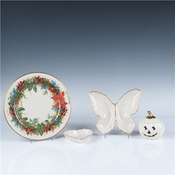 4pc Lenox Porcelain 1990 Christmas Wreath Plate & More
