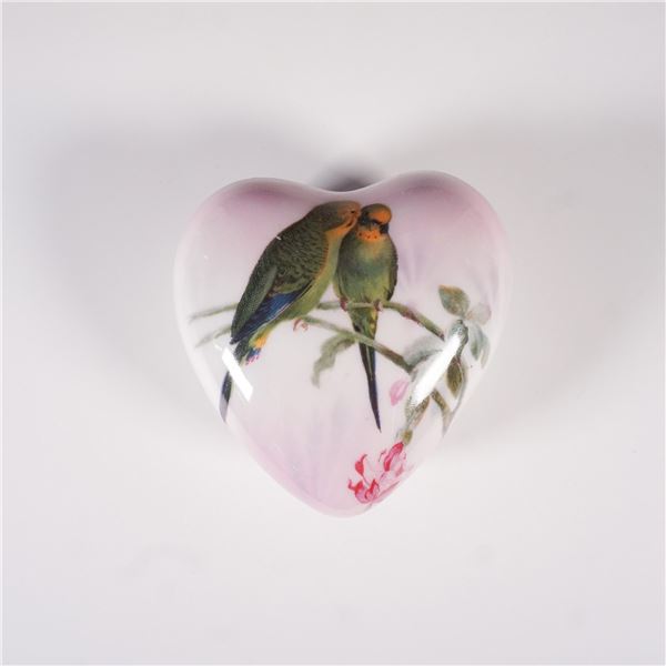 Elvira Porcelain Heart-Shaped Parakeets Trinket Box