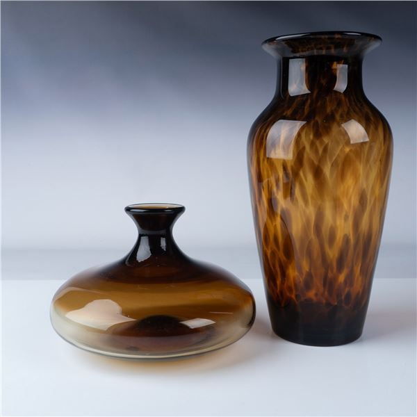 2pc Blown Glass Vases, Brown-Toned Design