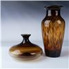 Image 1 : 2pc Blown Glass Vases, Brown-Toned Design