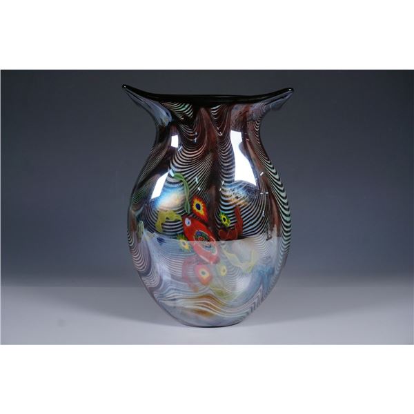 Hand-Blown Art Glass Millefiori Vase