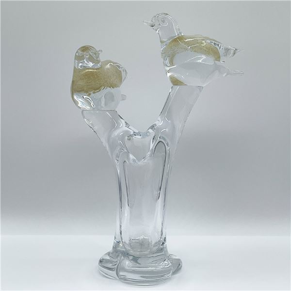 Art Glass Vase, Two Birds on Branch Motif