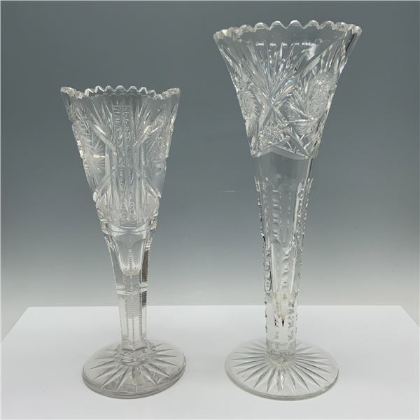 2pc Art Glass Trumpet Vases with Geometric Patterns