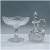 Image 1 : 2pc Cut Glass Compote and Oil Cruet with Stopper