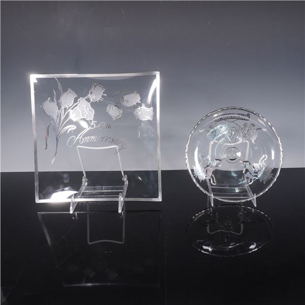 Pair of 50th Anniversary Glass Trays
